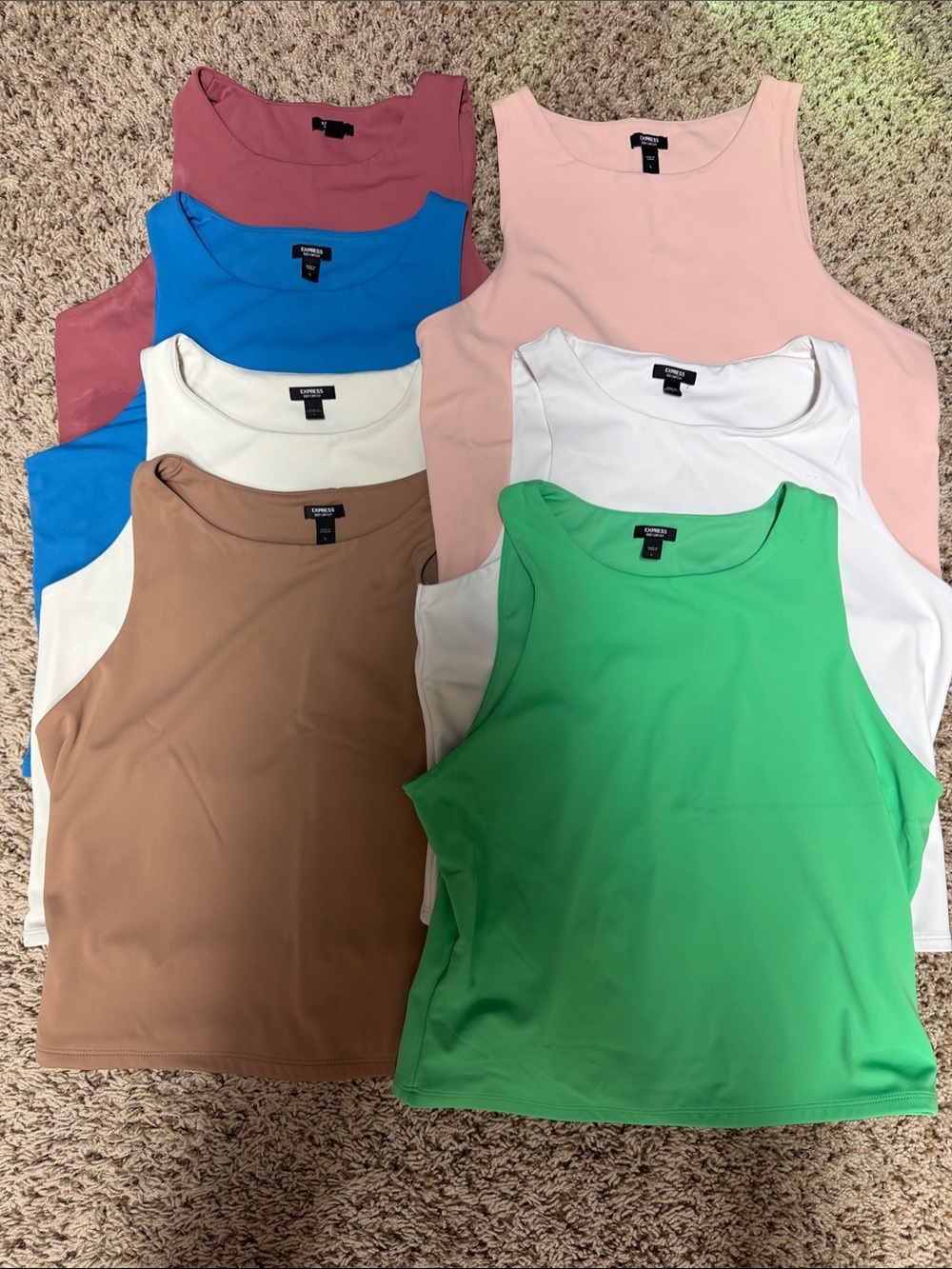 Express Sleeveless Tank Tops(7) Green, Blue, White, Pink, Brown, Cream